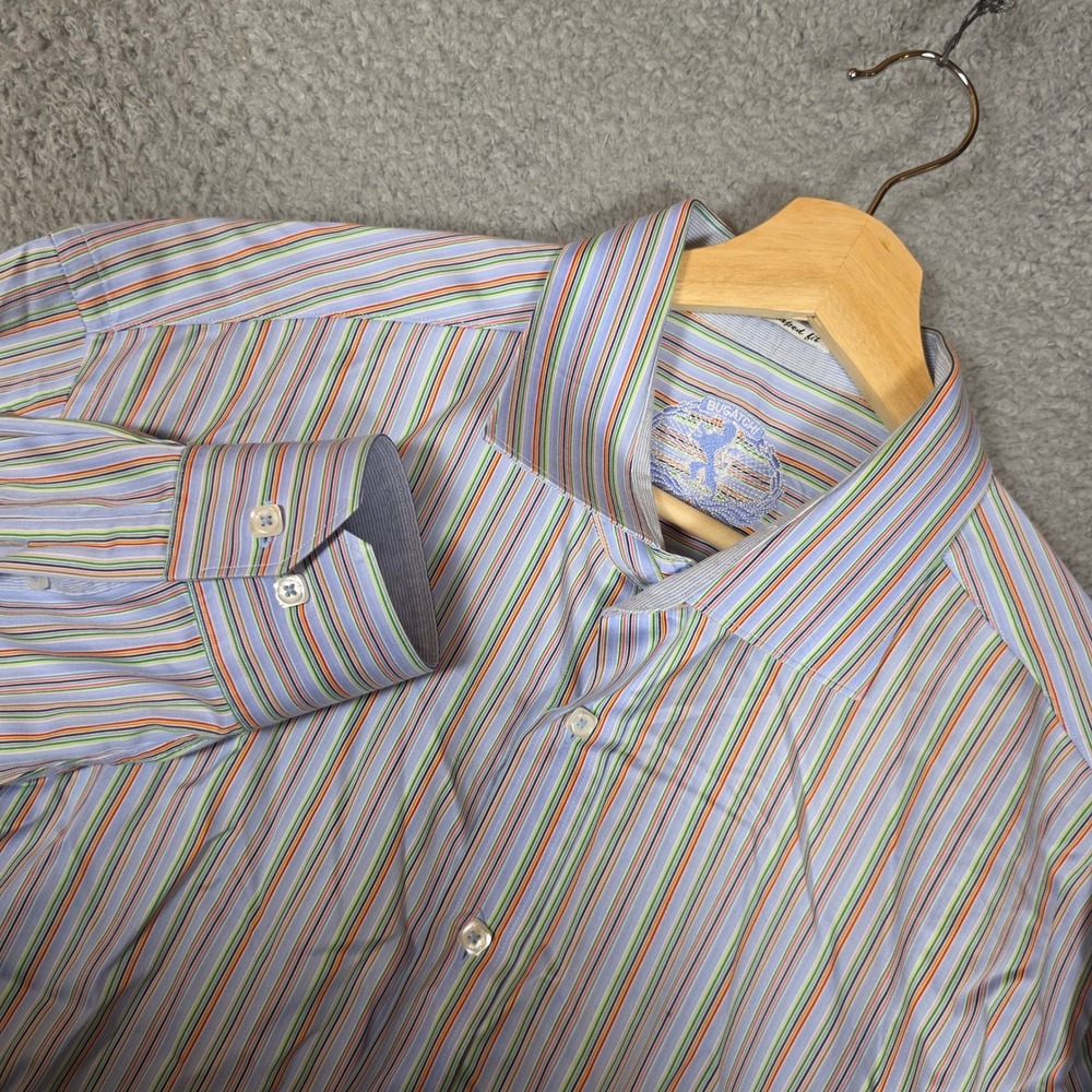 Bugatchi‎ Button Up Shirt Mens XL Blue Multi Stripe Excellent Shaped Fit Cotton